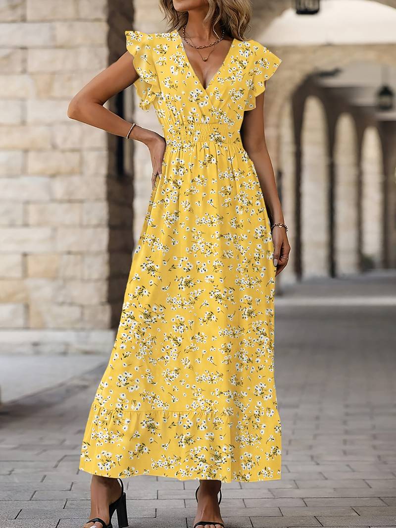 Abigail – kleid mit schmetterlingsärmeln und rüschensaum