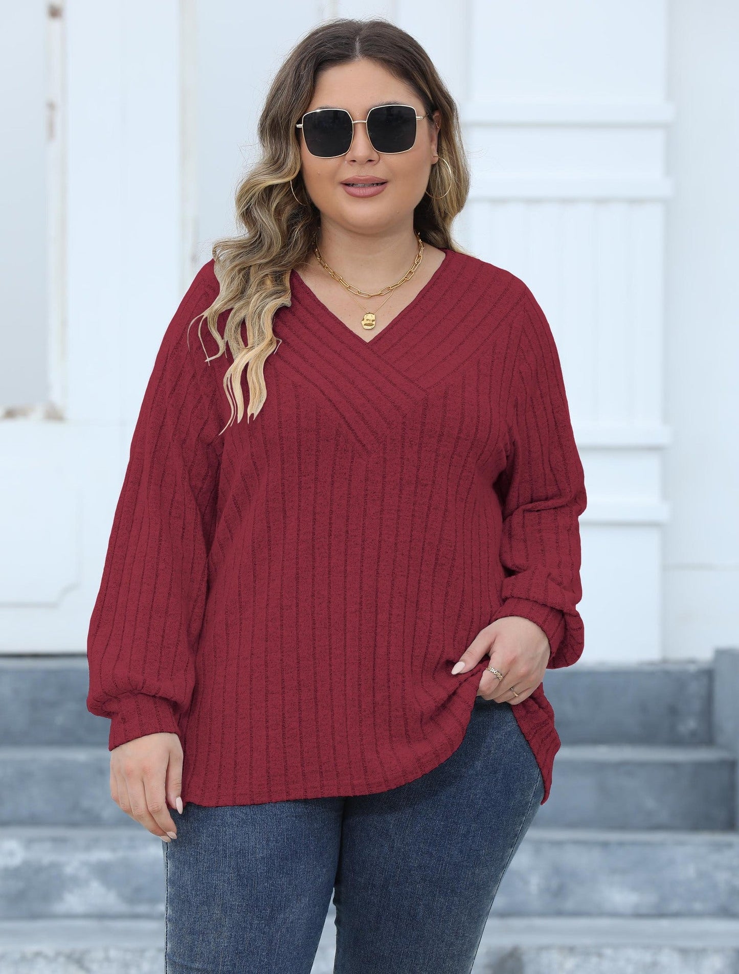 Maya – gerippter pullover mit v-ausschnitt