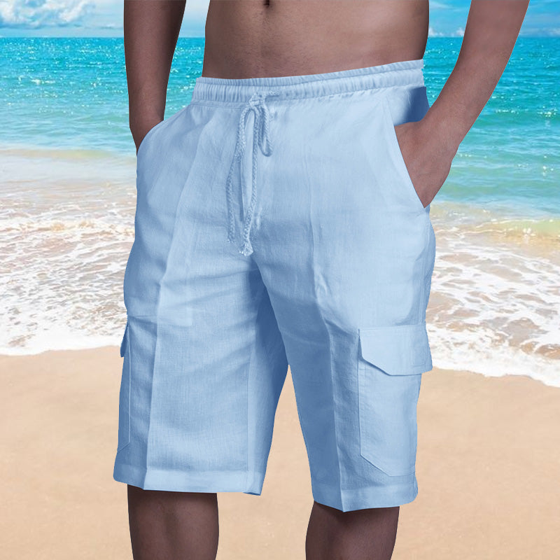 Einfarbige Strandshorts mit Tasche und Kordelzug