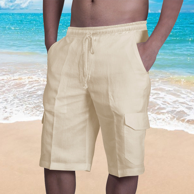 Einfarbige Strandshorts mit Tasche und Kordelzug