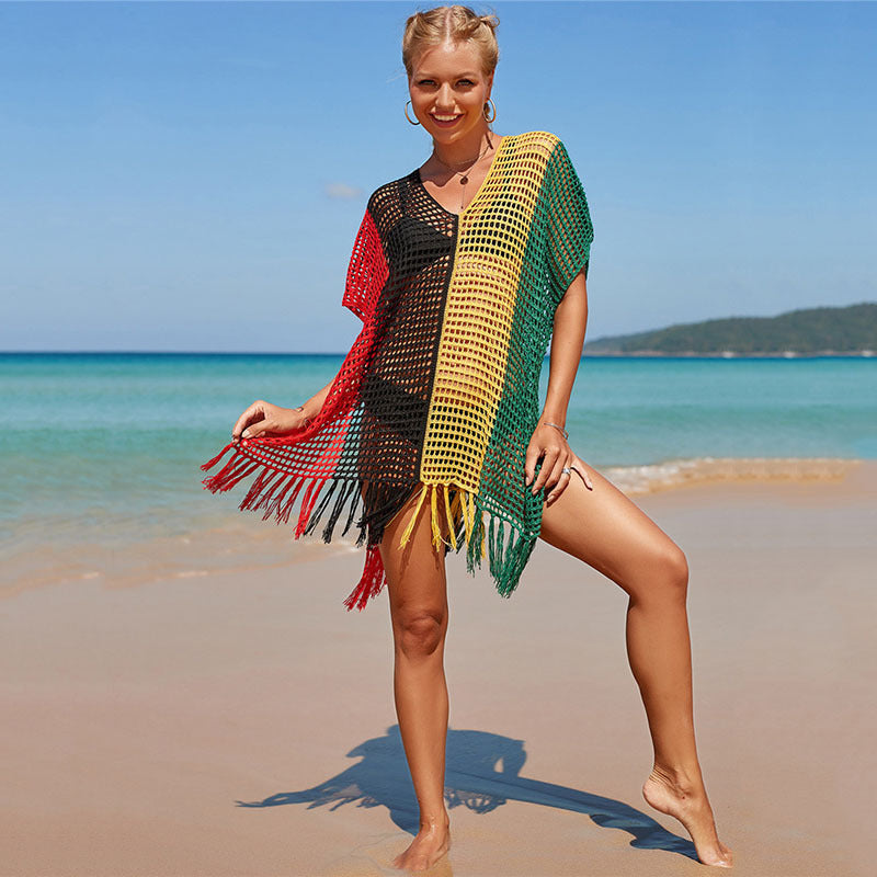 Bellachicha | Glamorous Frauen gestrickt bunt gestreiften Strand Bluse