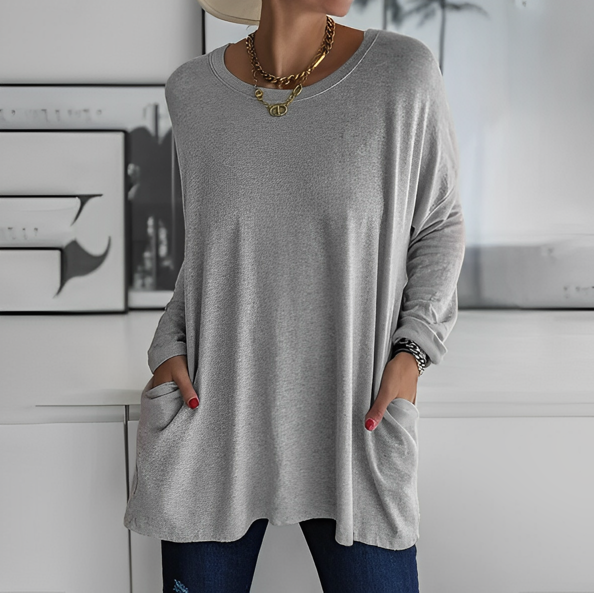 Bequemer Damen Pullover mit tiefen Taschen