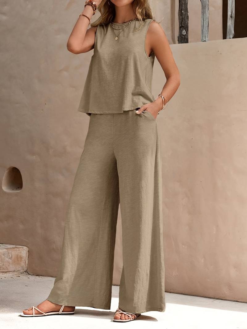 Olivia – elegantes set aus ärmellosem tanktop und hose mit weitem bein