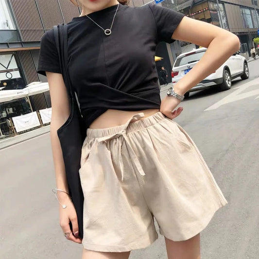 Elara Schräge Taschen Leinen Shorts