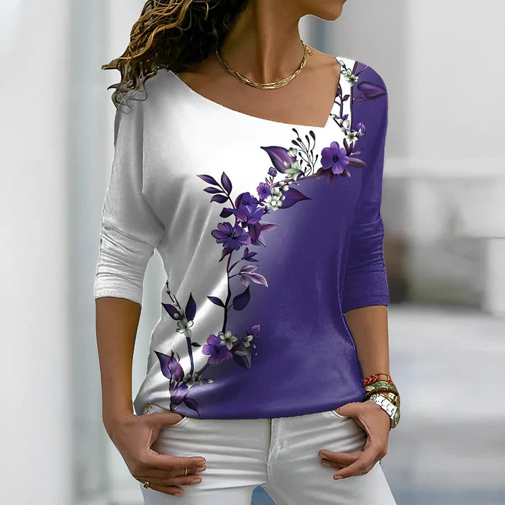 Florales t-shirt mit kontrastfarben