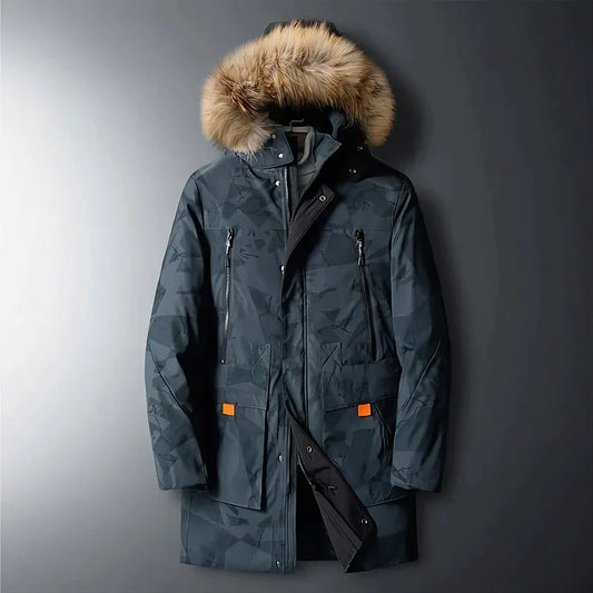 Cormac – lange daunen-winterjacke mit fellkapuze