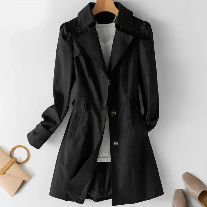 Elegante trenchcoat-jacke mit hübschem schnitt für gastgeber und winter