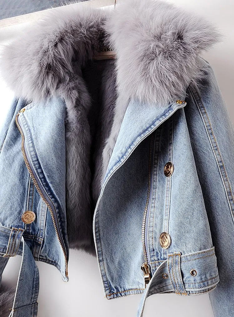 Elegance Denim & Pelz Jacke