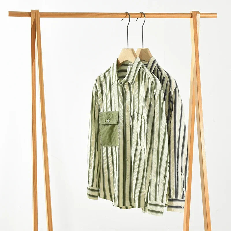 Latitude Stripes Übergroßes Langarm-Button-Up