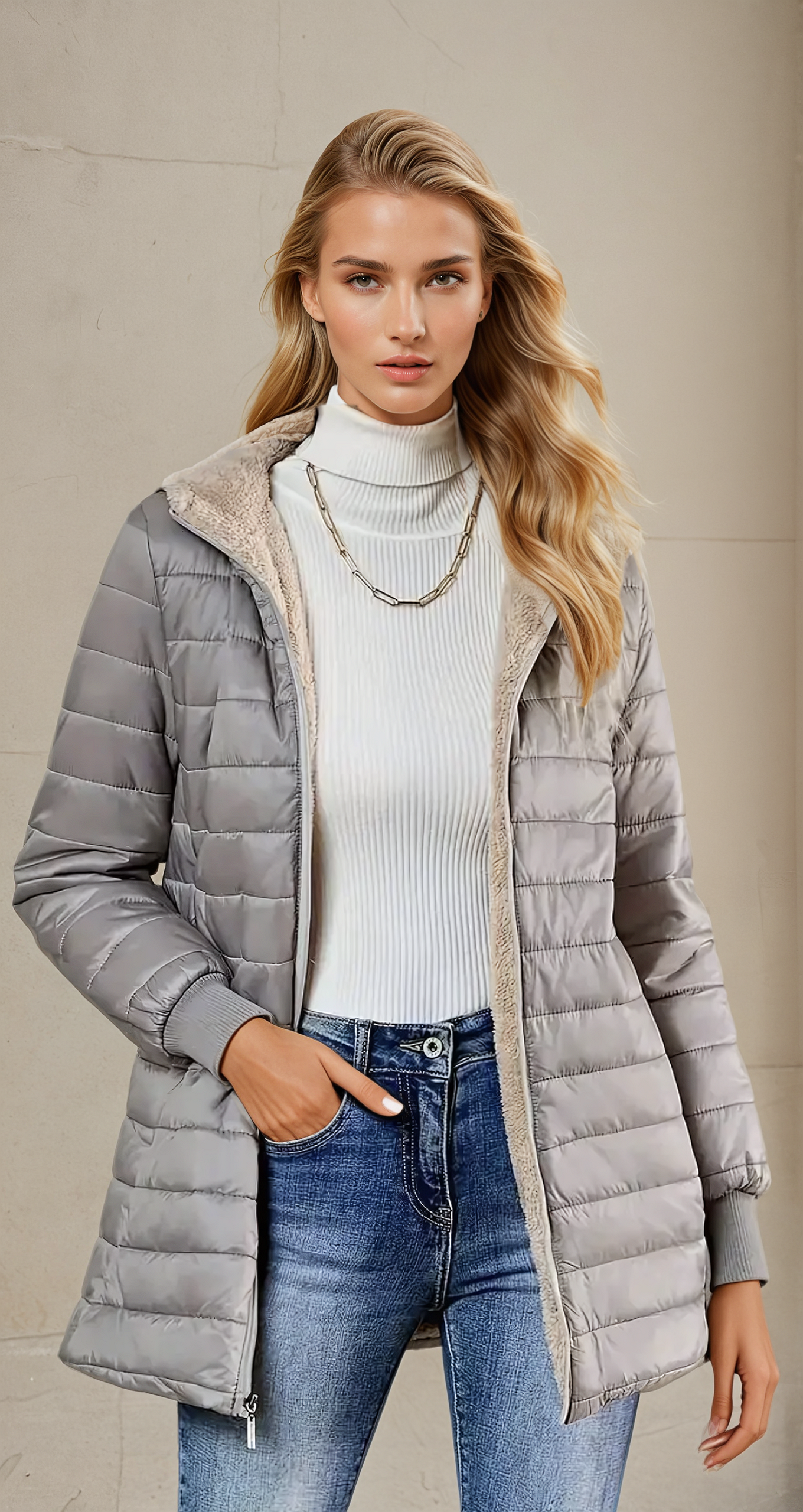 Zara Damen lange Steppjacke