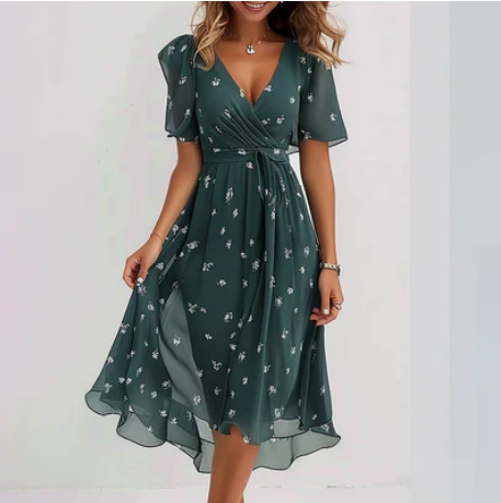 Harper – smaragdgrünes midi-blumenkleid