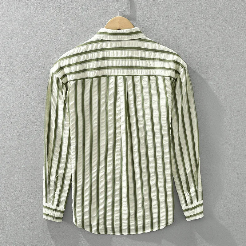 Latitude Stripes Übergroßes Langarm-Button-Up