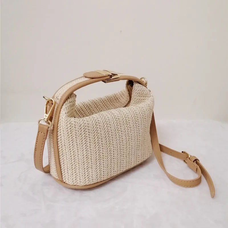 Bellachicha - Damen Boho-Stil Strickstroh Crossbody Tasche Eimer Design mit Reißverschlussverschluss