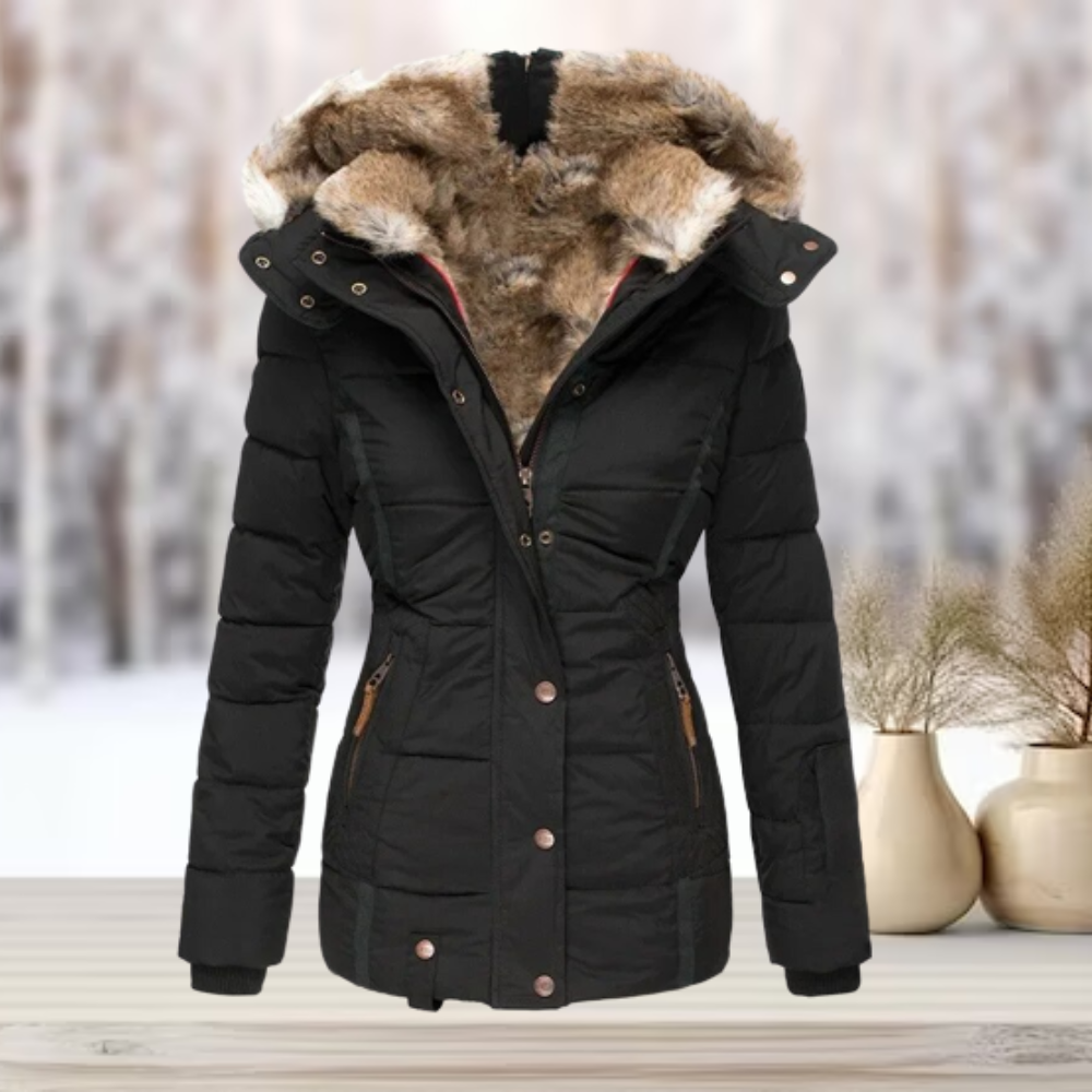 Elegante Pelz-Winterjacke mit Kapuze