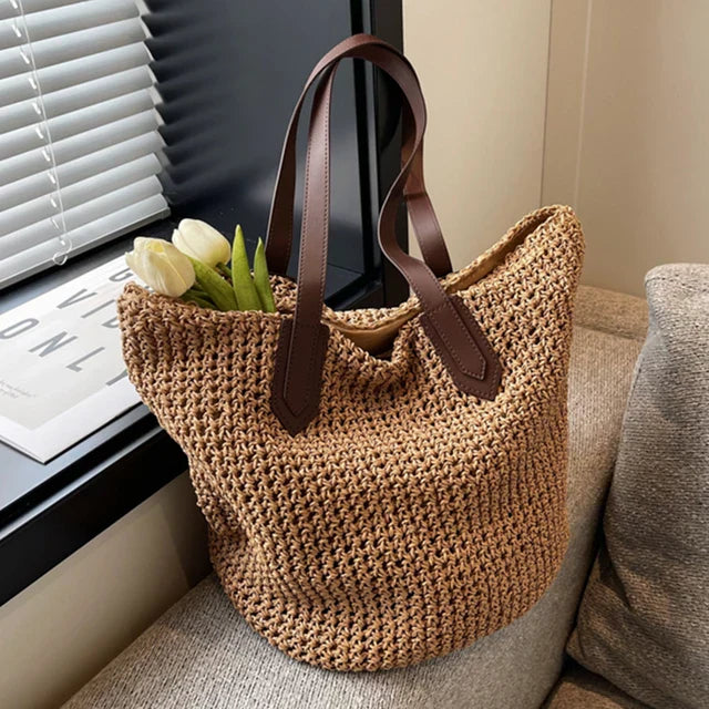 Bellachicha - Damen Bohemian Stroh Große Gewebte Schultertasche