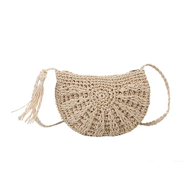 Bellachicha - Bohemian Handgewebte Halbrunde Stroh-Crossbody-Tasche