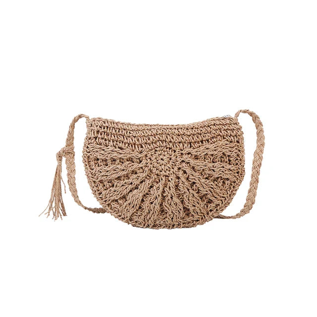 Bellachicha - Bohemian Handgewebte Halbrunde Stroh-Crossbody-Tasche