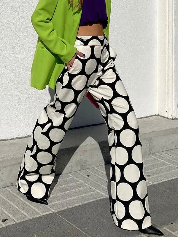 Gretana | Gedruckte Polka-Dot Hose mit weitem Bein für Damen | Weiß Schwarz