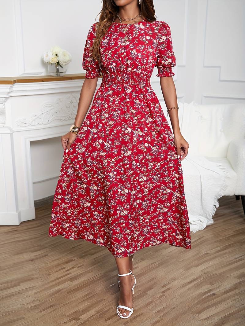 Ella – kleid mit blumendruck und rundhalsausschnitt für frühling und sommer