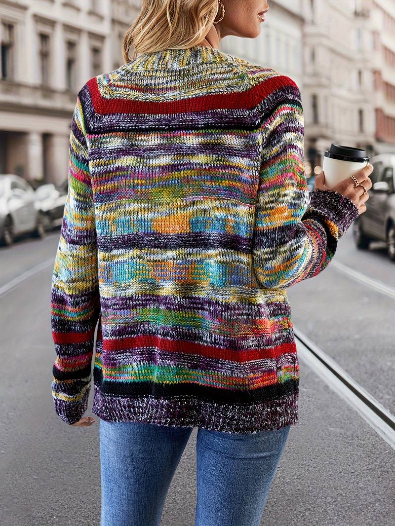 Zoe – strickjacke mit regenbogenstreifen und offener vorderseite