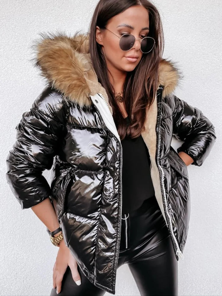 Kleio – Stylische Winterjacke im Gold und Silber Metallic Look