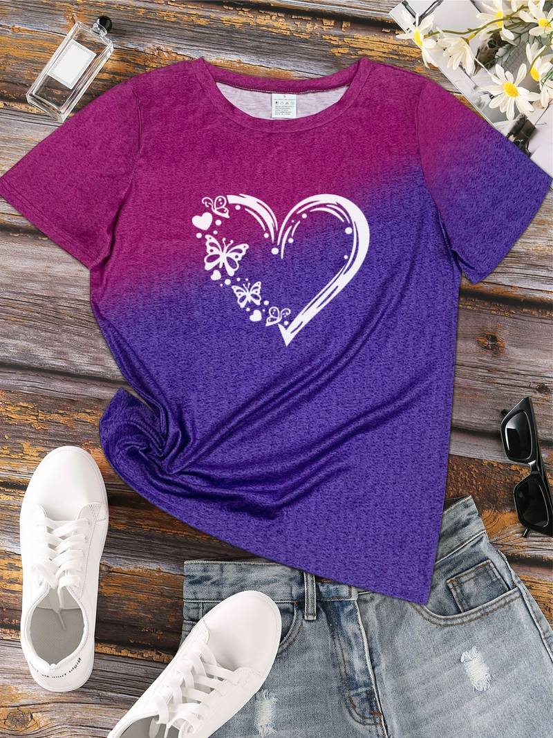 Ava – t-shirt mit schmetterlings-herz-print und rundhalsausschnitt