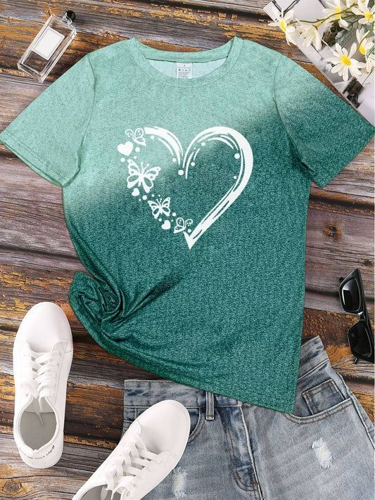 Ava – t-shirt mit schmetterlings-herz-print und rundhalsausschnitt