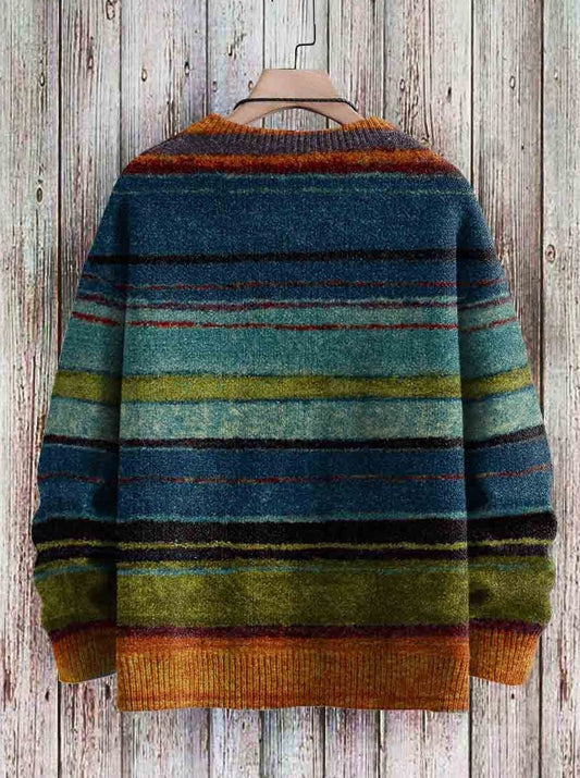 Aclado - Vintage Streifen Kunstdruck Casual Strickpullover