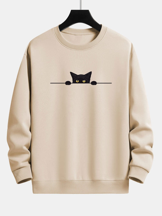 Mimi | Schwarzes Sweatshirt mit Katzendruck in lockerer Passform