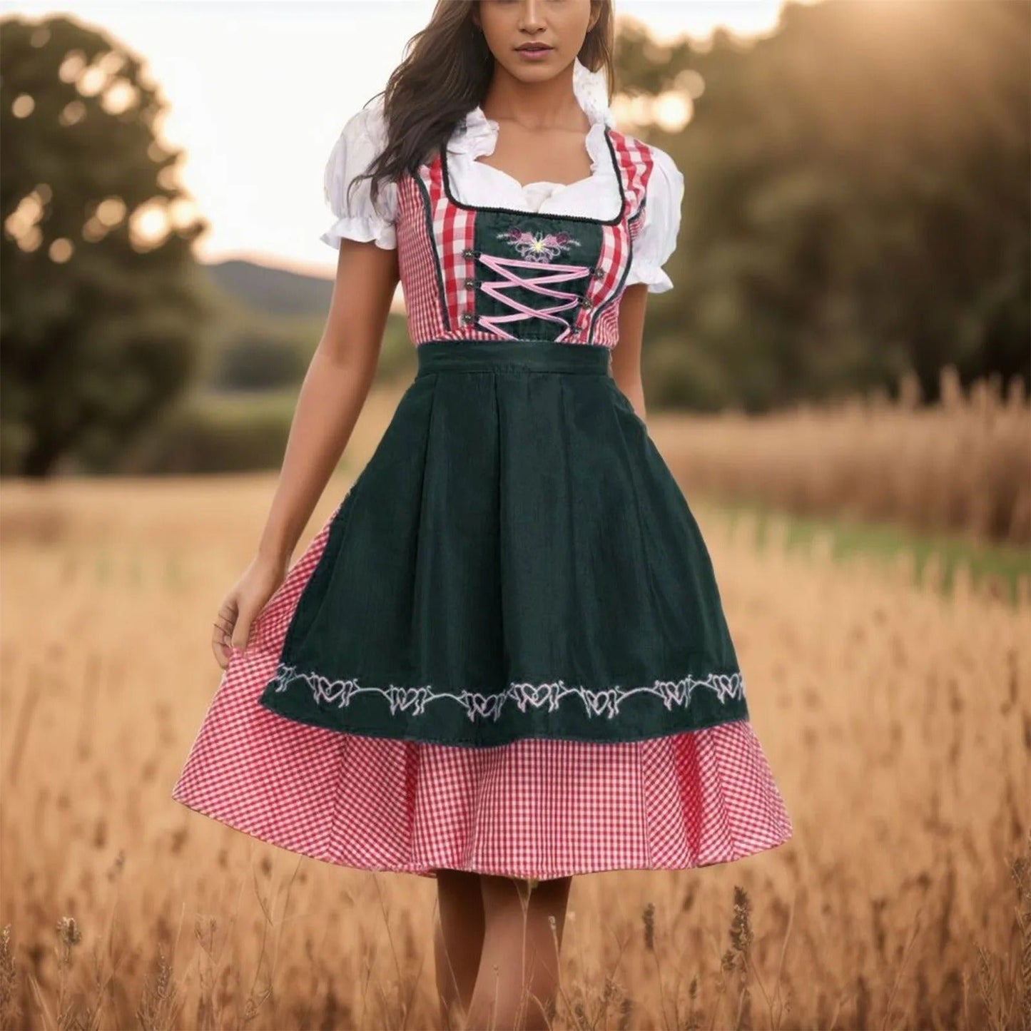 Oktoberfest dirndl mit karomuster und kurzen armeln - arielle